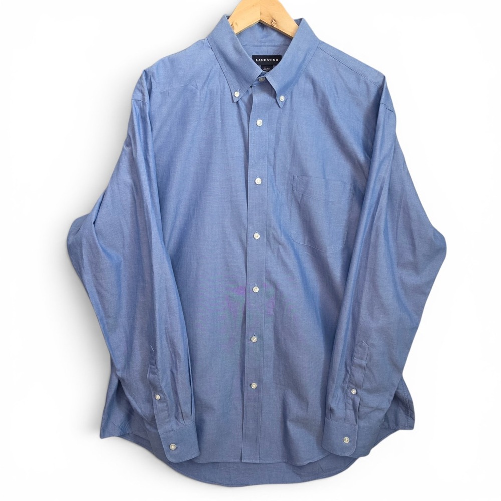 Lands End Dress Shirt Mens 17 35 Blue Button Down Traditional Fit Cotton Career